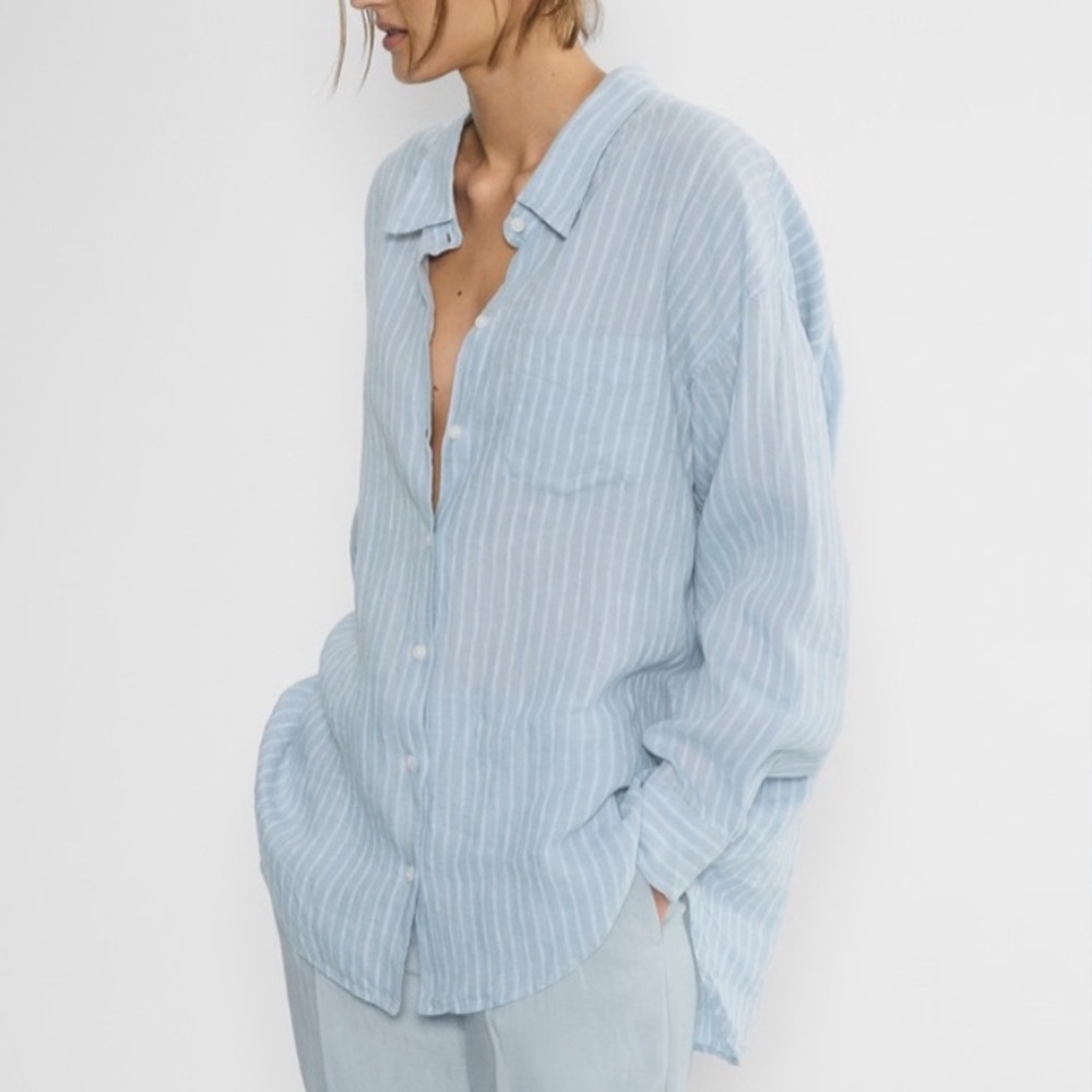 Aritzia Light Blue Striped Women's Long Sleeve Top XXS